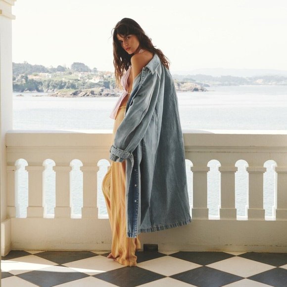 Zara Blue Denim Trench Coat - Picture 2 of 16